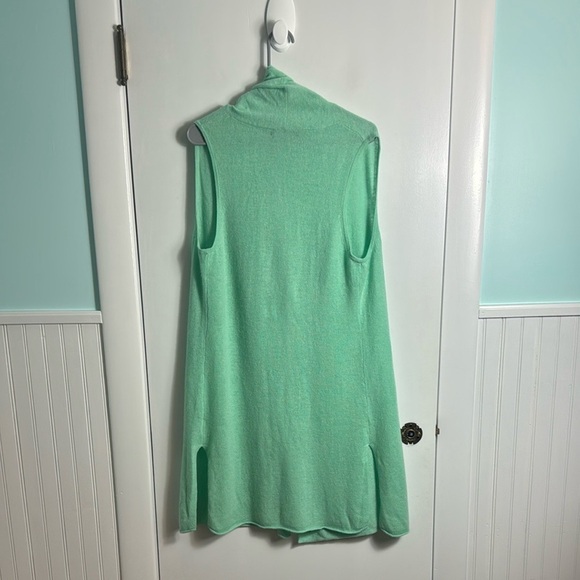 Claudia Nichole 100% Cashmere Seafoam Green Open Front Longline Cardigan Shall - Picture 5 of 5